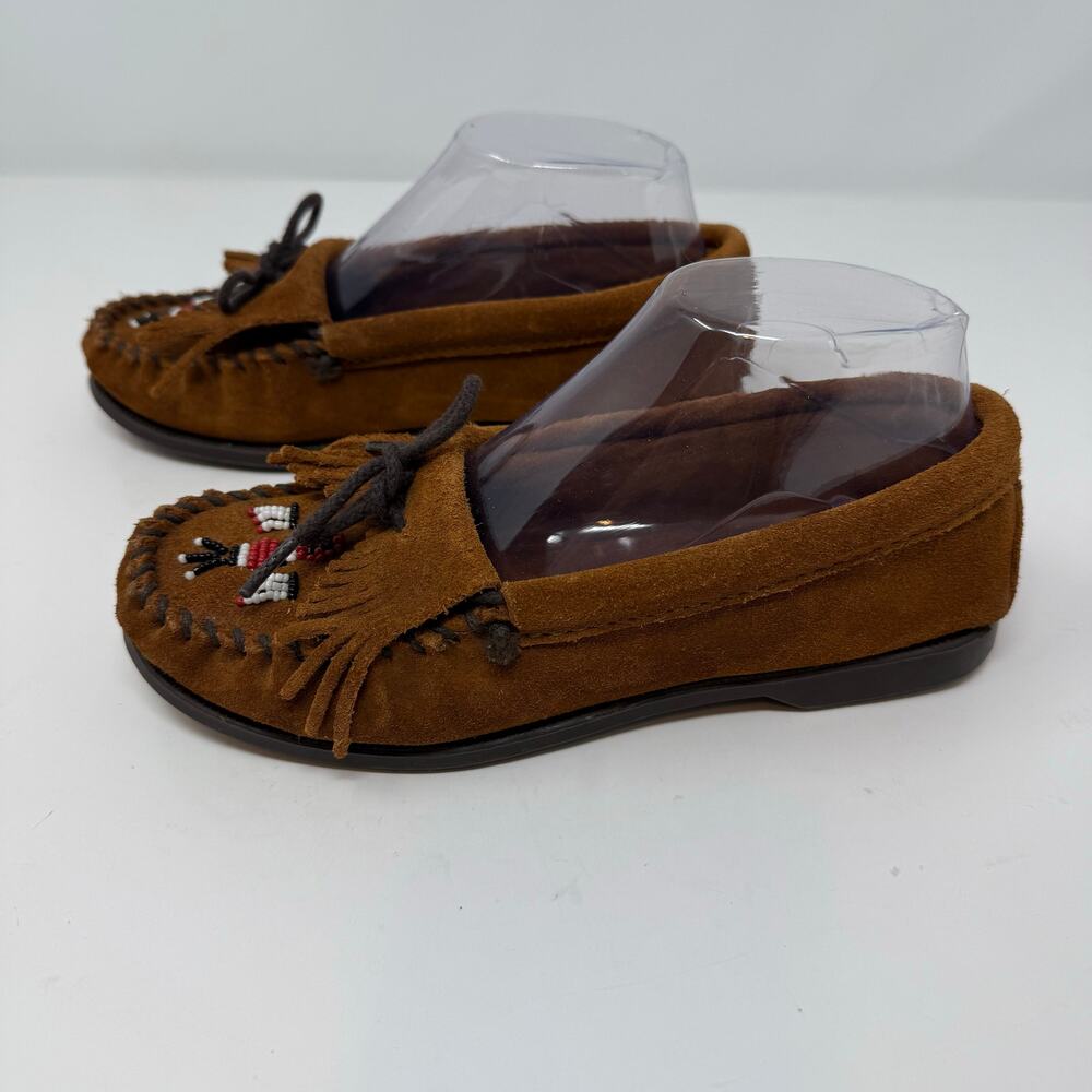 Minnetonka Women's Thunderbird II moccasins Brown Suede 6 Slip On Beaded - Picture 6 of 12